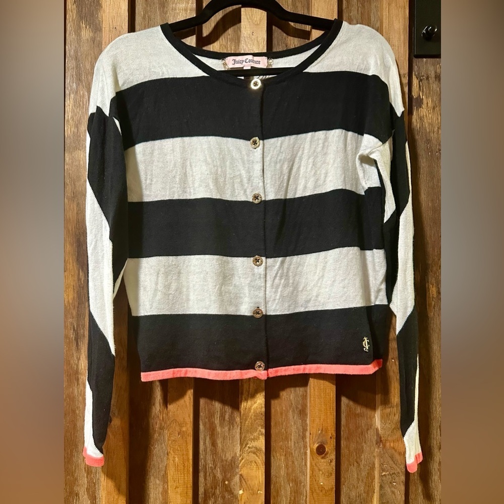Y2K Rare Juicy Couture Black and White Striped Cardigan Small